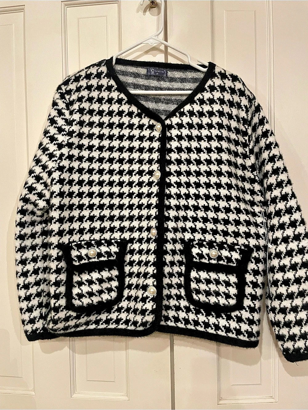 Snowflake Houndstooth Cardigan in Black & White Size 2X NWT